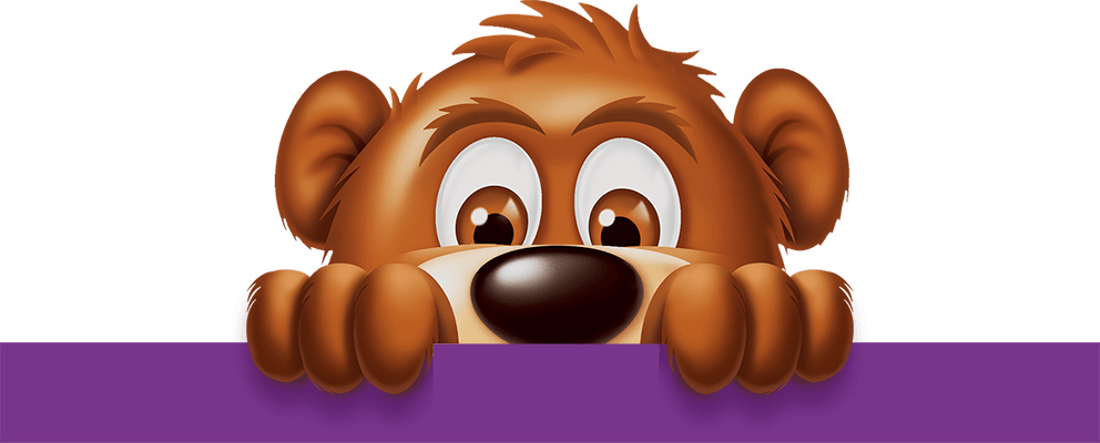 Pawly Bear peaking over footer
