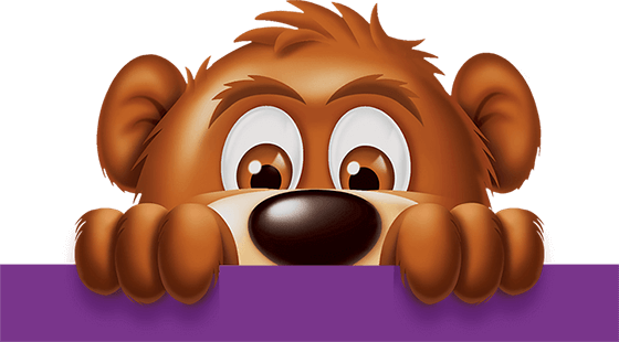 Pawly Bear peaking over footer